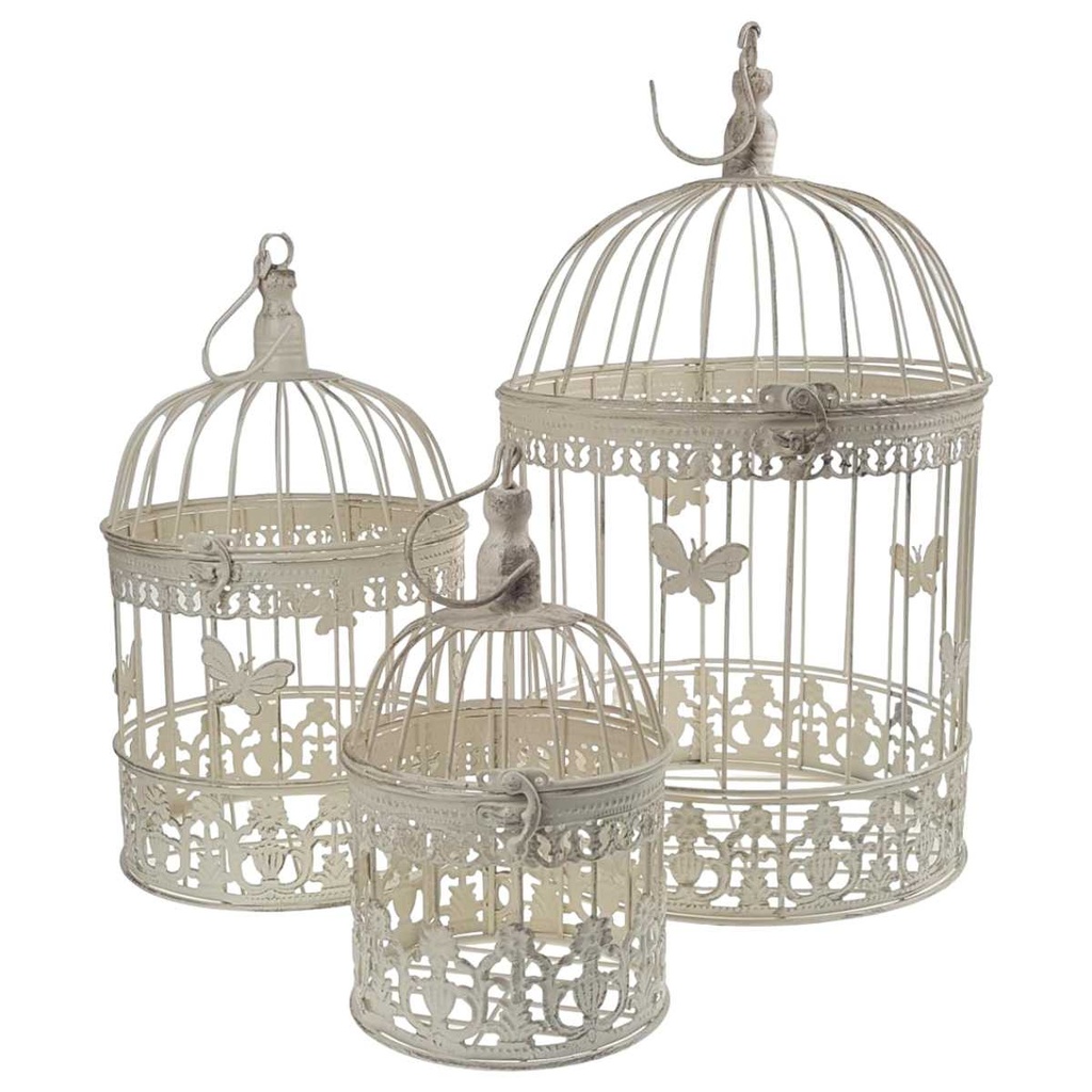 [LA-63532] 3er Set Vogelkäfig Blumen Pflanz Deko Käfig mittelgroß