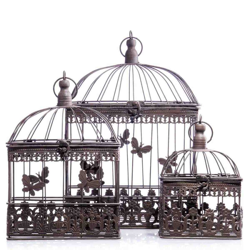 [LA-63534] 3er Set Vogelkäfig Blumen Pflanz Deko Käfig klein #63534
