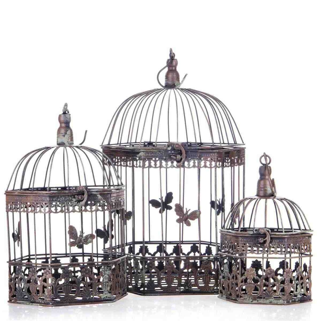 [LA-63539] 3er Set Vogelkäfig Blumen Pflanz Deko Käfig klein #63539