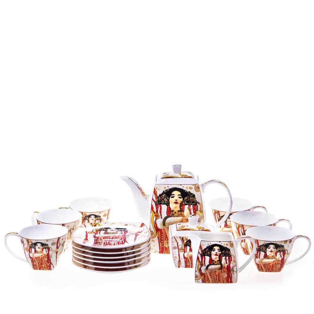 [LA-63647] 15-Teiliges Porzellan Service Klimt 1 Kanne Milchkännchen Zuckerdose 6 Tasse