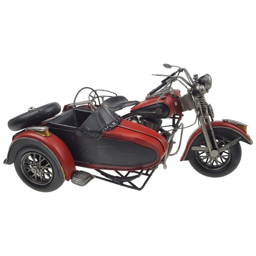 [LA-70808] Blechmodell Blechauto Blechmotorrad Motorrad mit Beiwagen rot-schwarz 36x18 cm