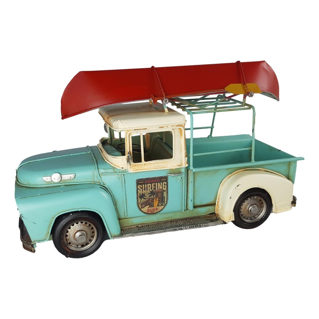 [LA-70811] Blechmodell Modellauto Blechauto Oldtimer Pick-Up mit Boot L 32 cm