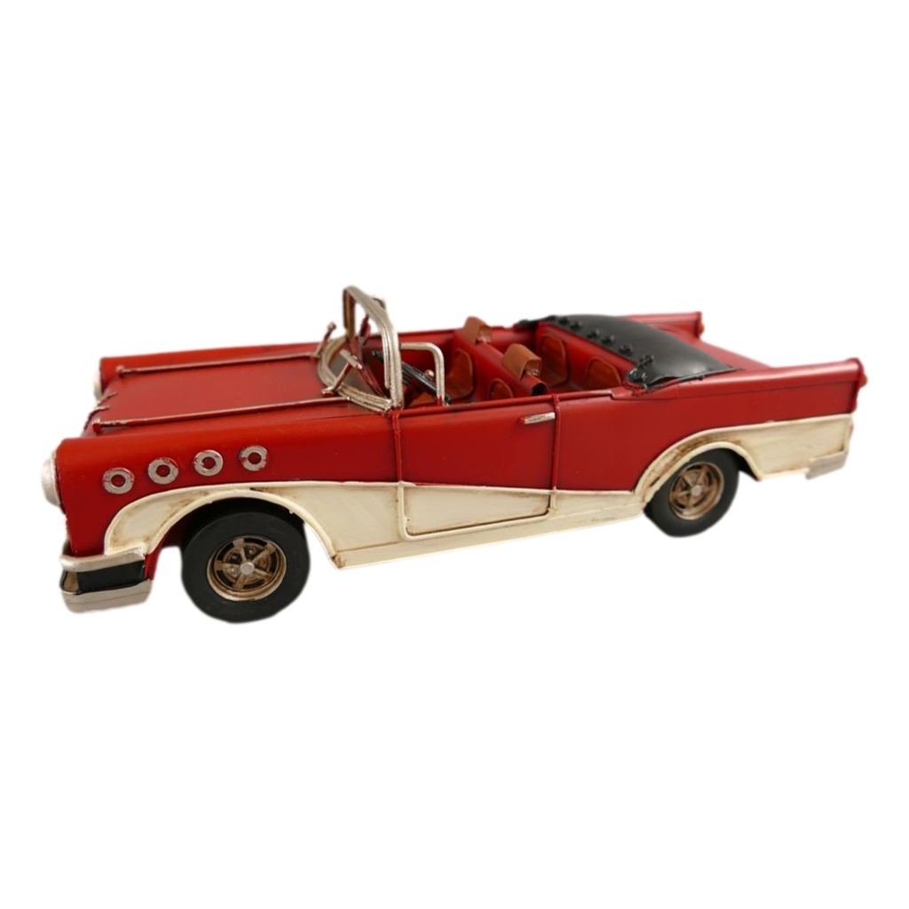 [LA-70847] Blechmodell Modellauto Blechauto PKW Oldtimer Cabrio Rot-Beige 25x7 cm