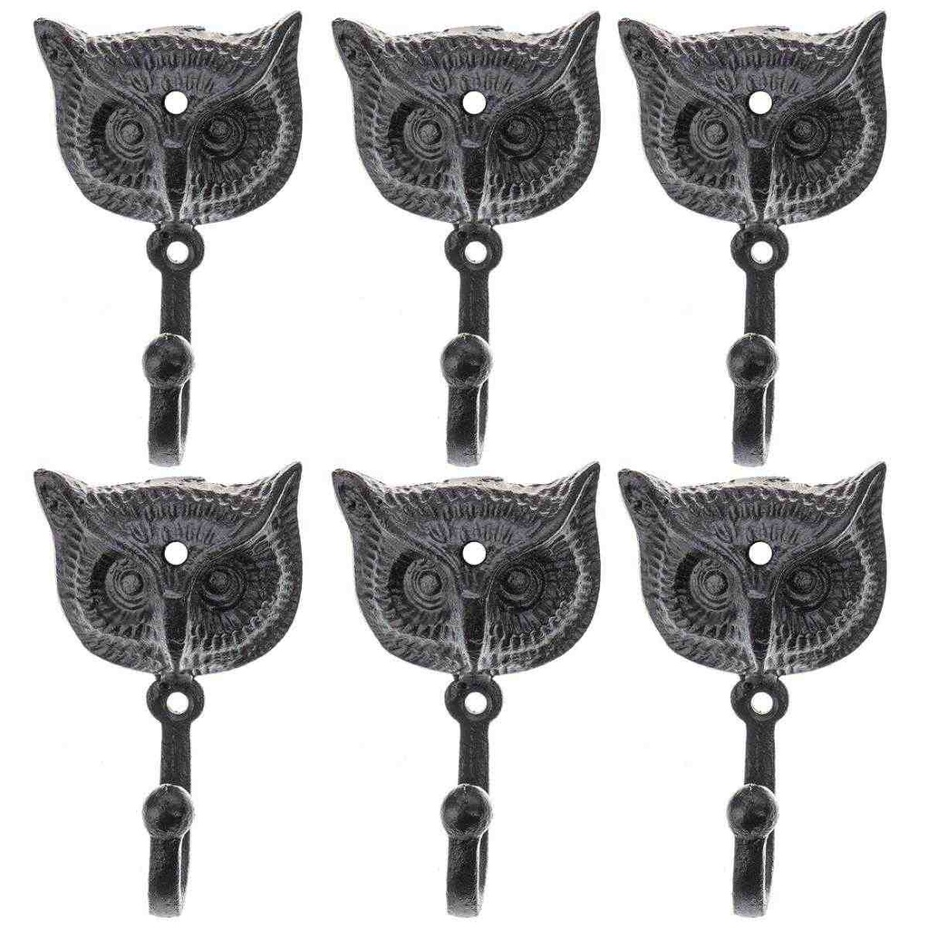 [LA-88054] 6er Set Wandhaken Gusseisen Eule Uhu