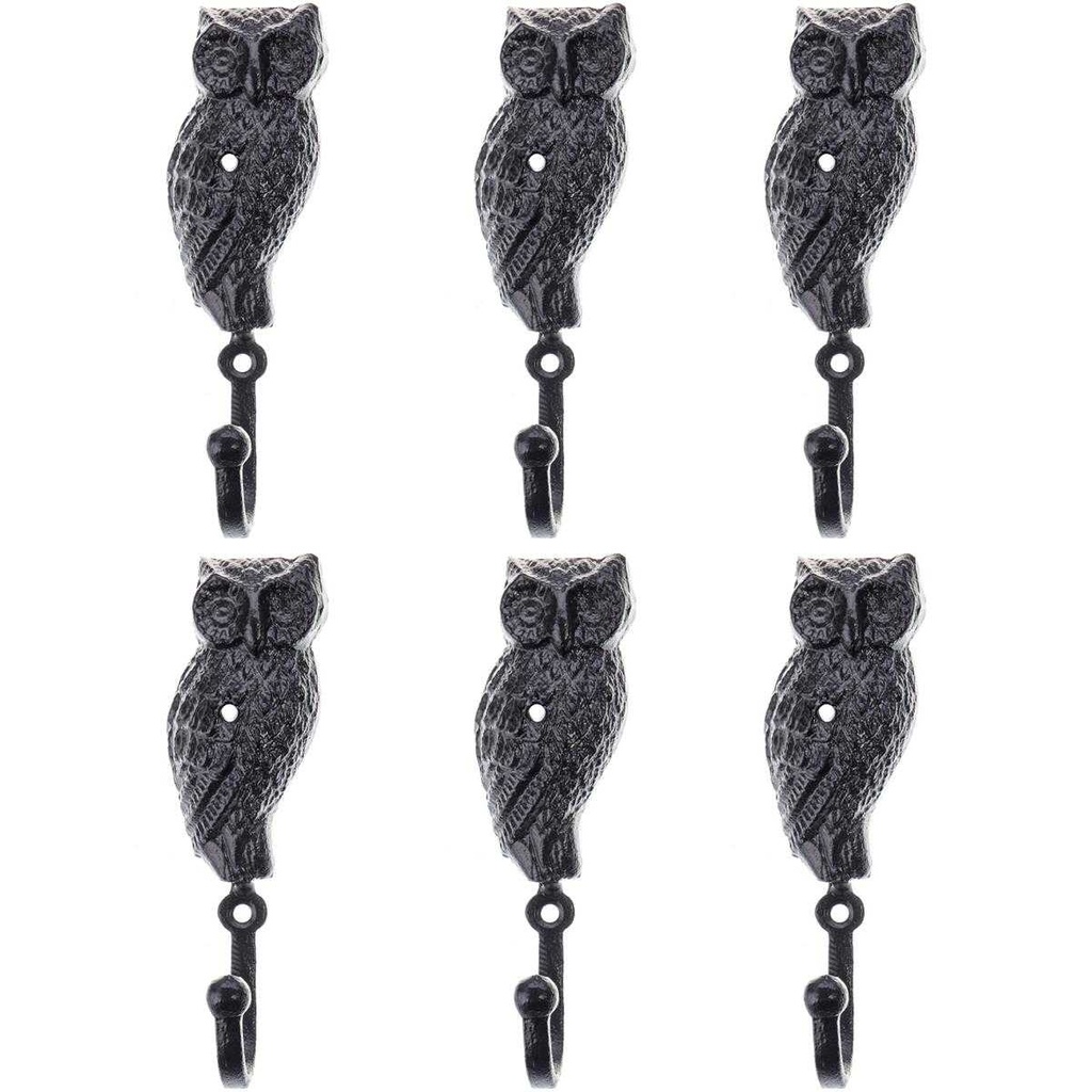 [LA-88055] 6er Set Wandhaken Gusseisen Eule Uhu