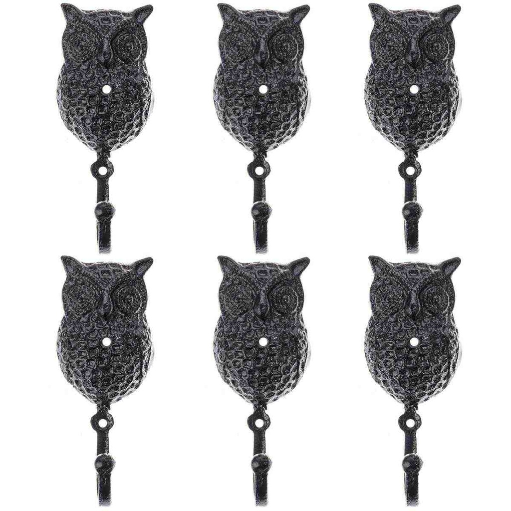 [LA-88056] 6er Set Wandhaken Gusseisen Eule Uhu