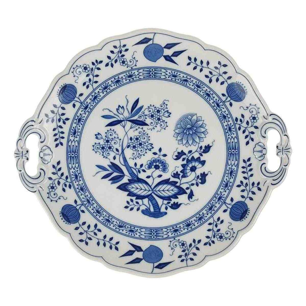 [1822995-1] Kuchenplatte mit Henkeln Hutschenreuther Maria Theresia Zwiebelmuster I. Wahl