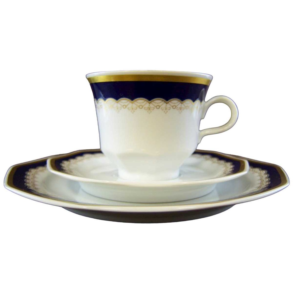 [SET-4581688-1] Kaffeegedeck 3tlg. Winterling Marktleuthen Kobaltrand mit Goldrand eckig