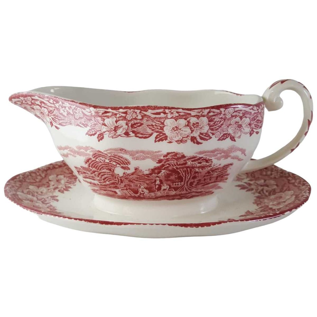 [1818199-3] Sauciere mit Teller 1tlg Enoch Wedgwood Woodland Rot (gebraucht - sehr gut)