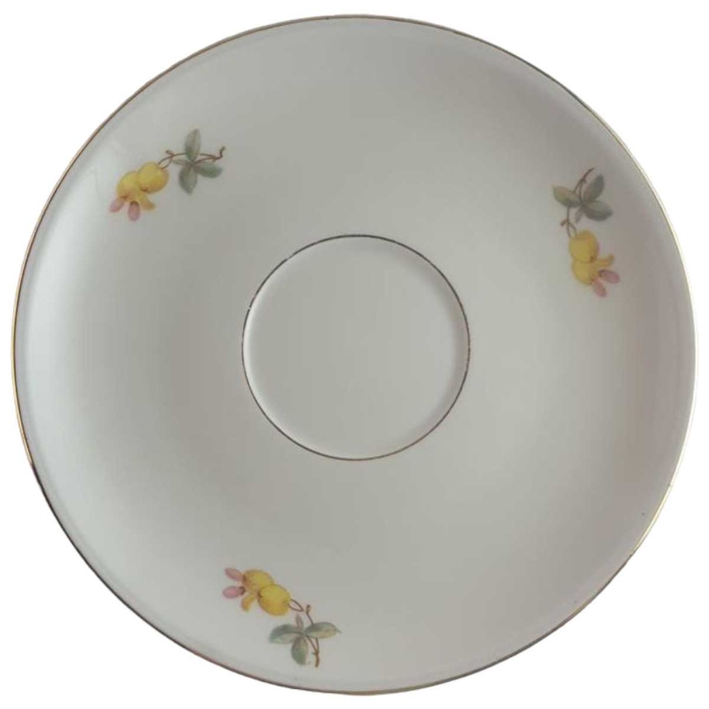 [45813946001] Untertasse für Tee Goldrand 14,9 cm Rhenania Duisdorf gelbe Blumen mit (gebraucht - gut)