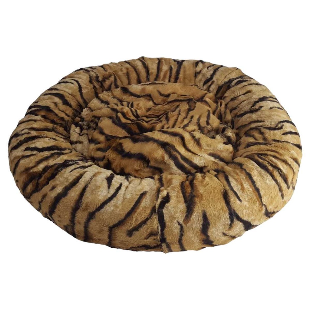 [458164195-1] Hundebett Katzenbett Haustierbett Kuschelbett mit Kissen einlage Plüsch Rund (Braun schwarz, S - ca. 50 cm)