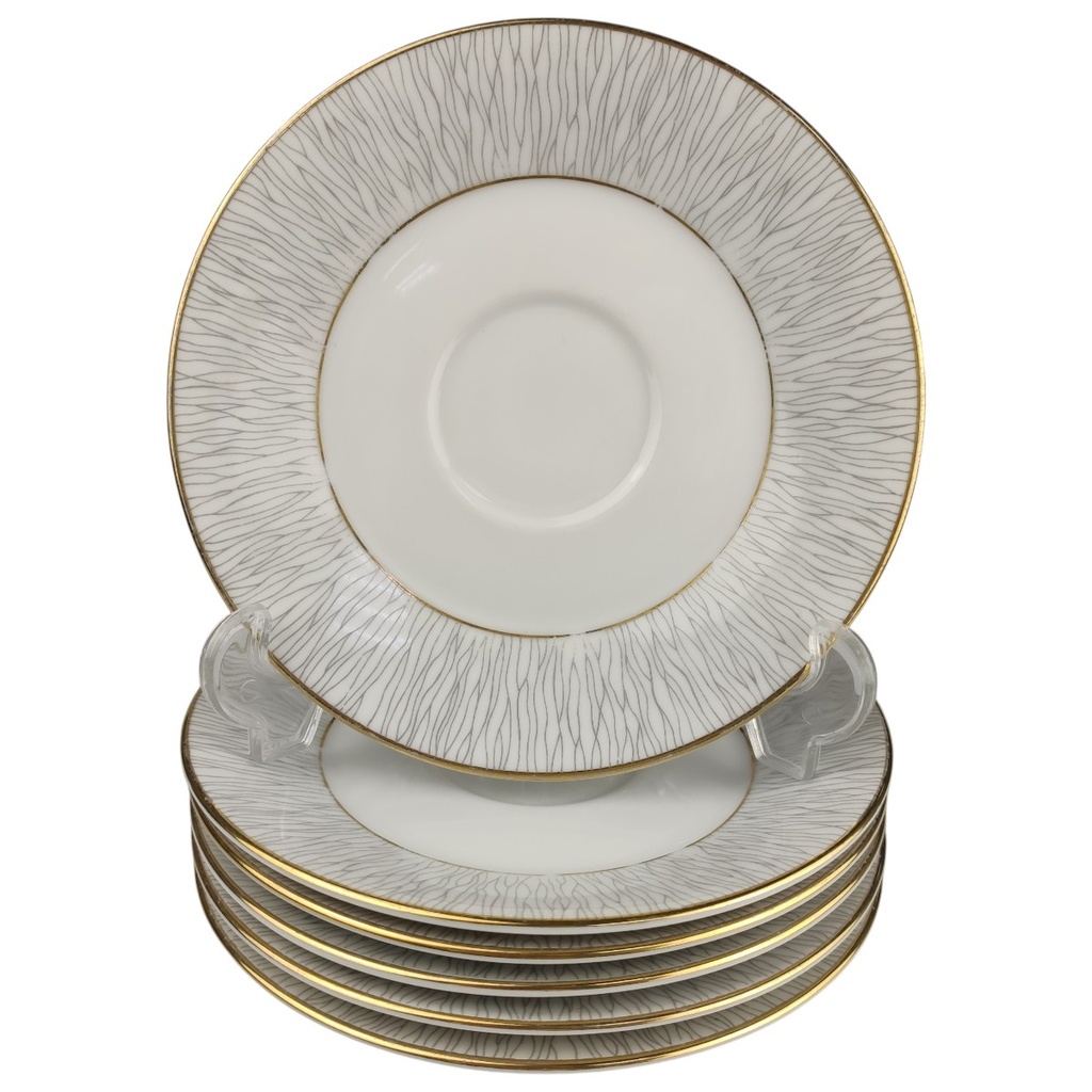 [SET6-1818325-2] 6er Set Untertasse für Kaffee 13,5 cm Königl. pr. Tettau Ria 1347 grauer Rand Grau (gebraucht - sehr gut)
